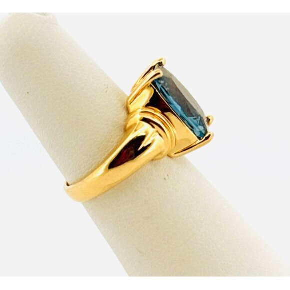 Estate Gold Plated Sterling Silver Blue Topaz Ring Size 5, 925, 5.7g Stunning - Picture 2 of 10